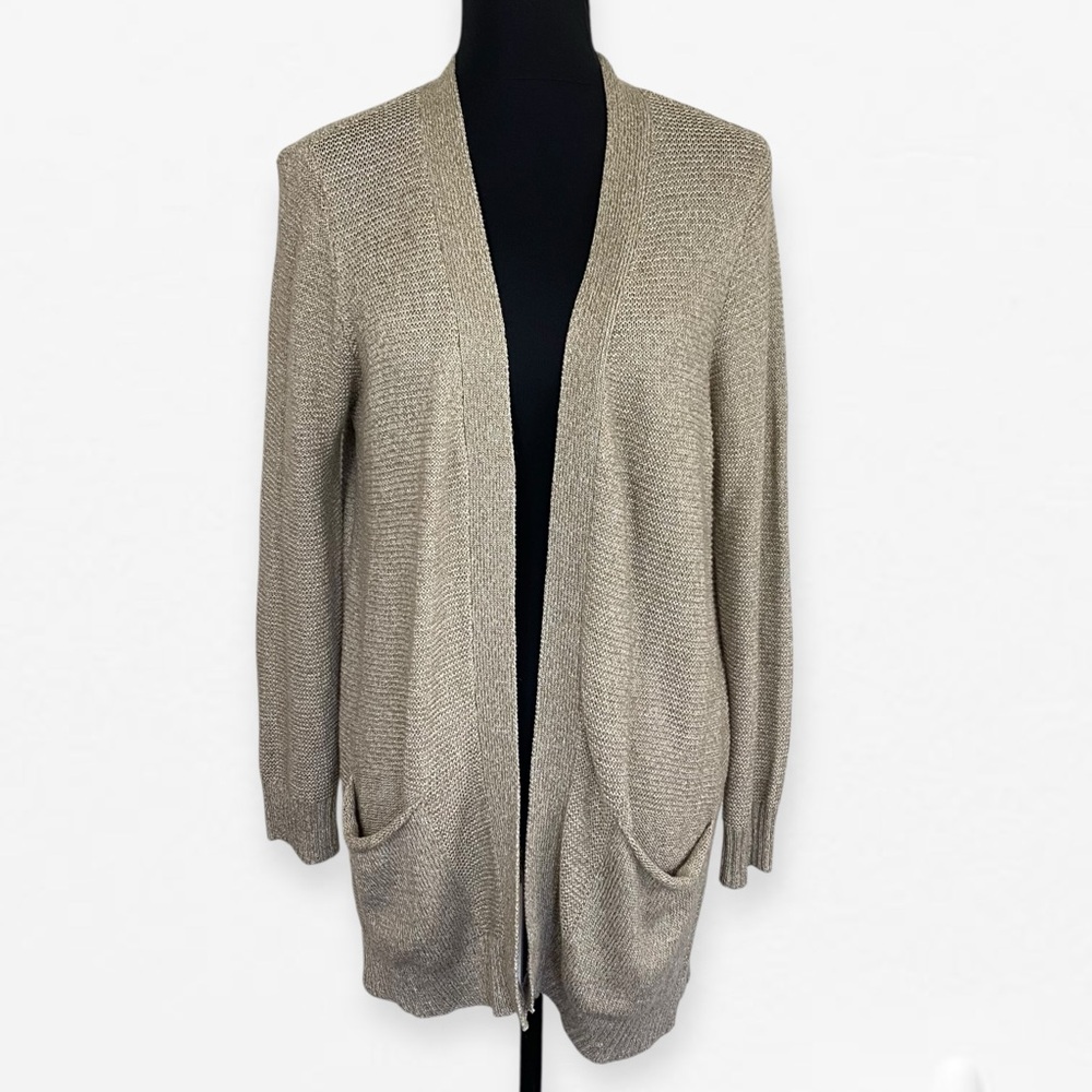 Cotton Emporium Tan Beige knit Cardigan Sweater Open Front Relaxed Fit S